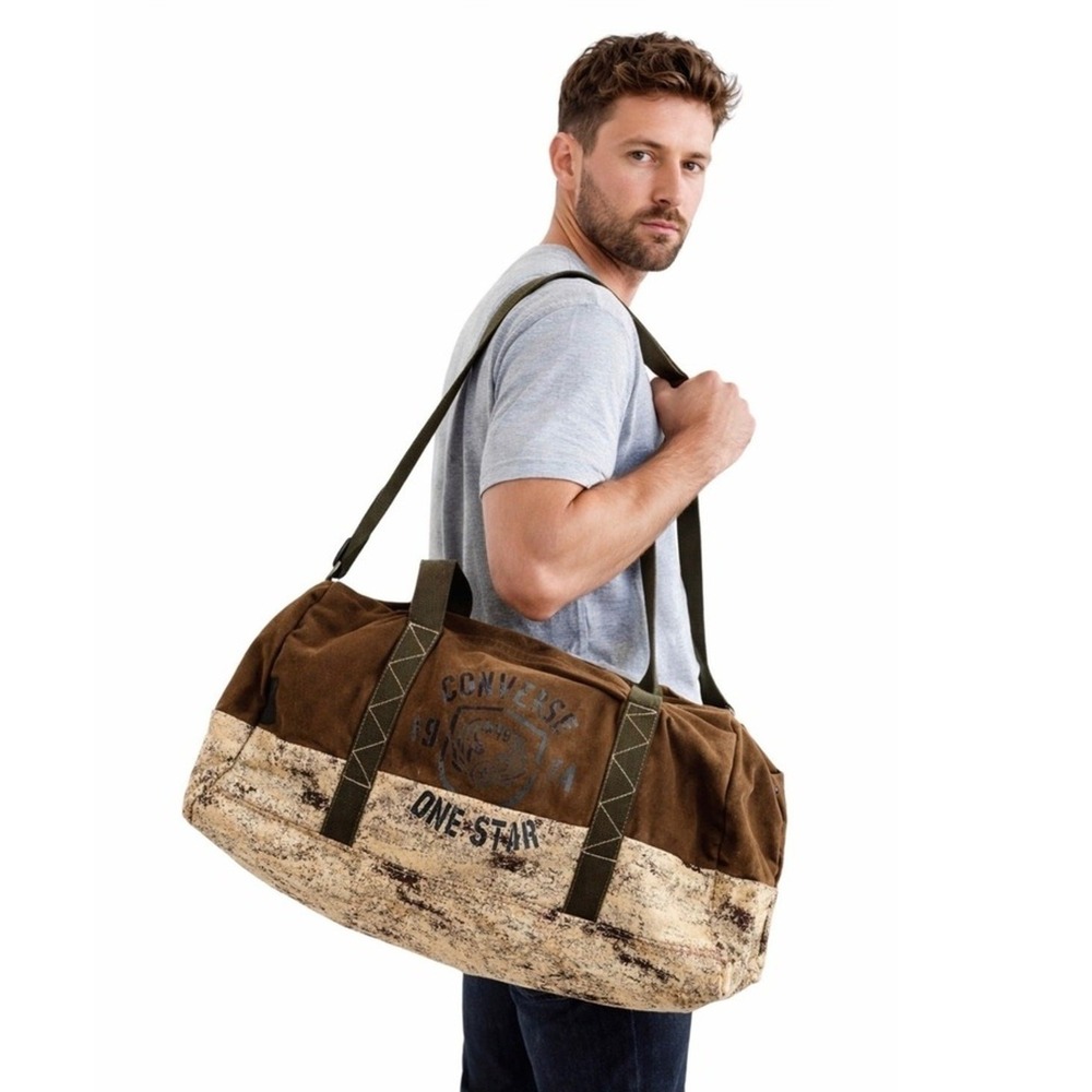 Converse Duffel Bag Large OneStar Dual Zip Olive Two Toned Double Handles Travel